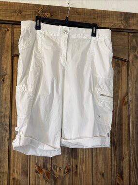 Chico's White Cargo Roll-Cuff Bermuda Shorts
